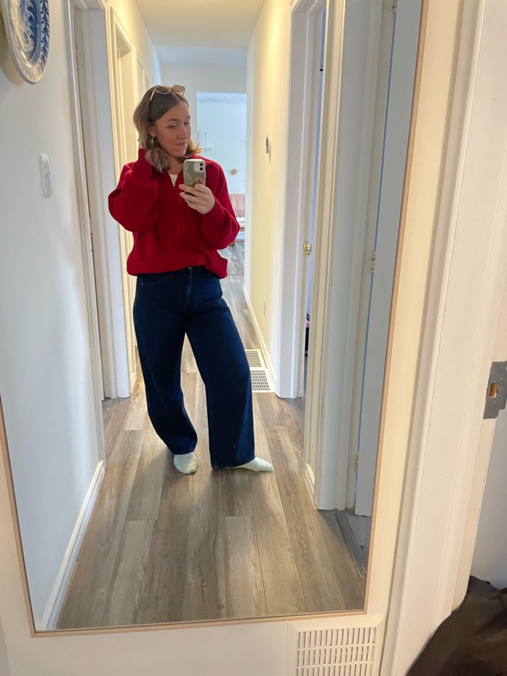 Red Unisex Wool Zip-Front Cardigan Sweater - super cozy and cute! - Picture 2 of 3